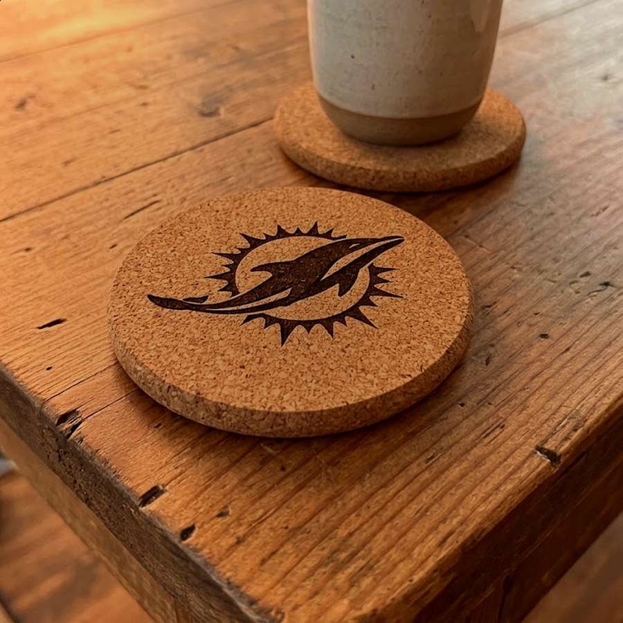 Cork coaster with sports team logo