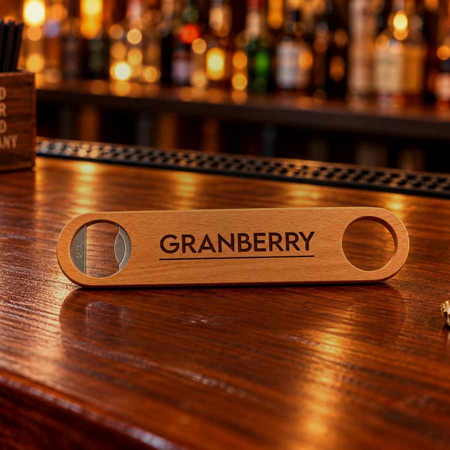 Personalized flat wood bottle opener